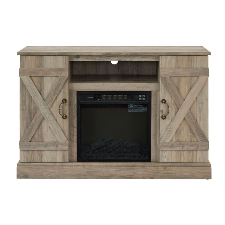 Gray Wash Farmhouse TV Stand with Electric Fireplace