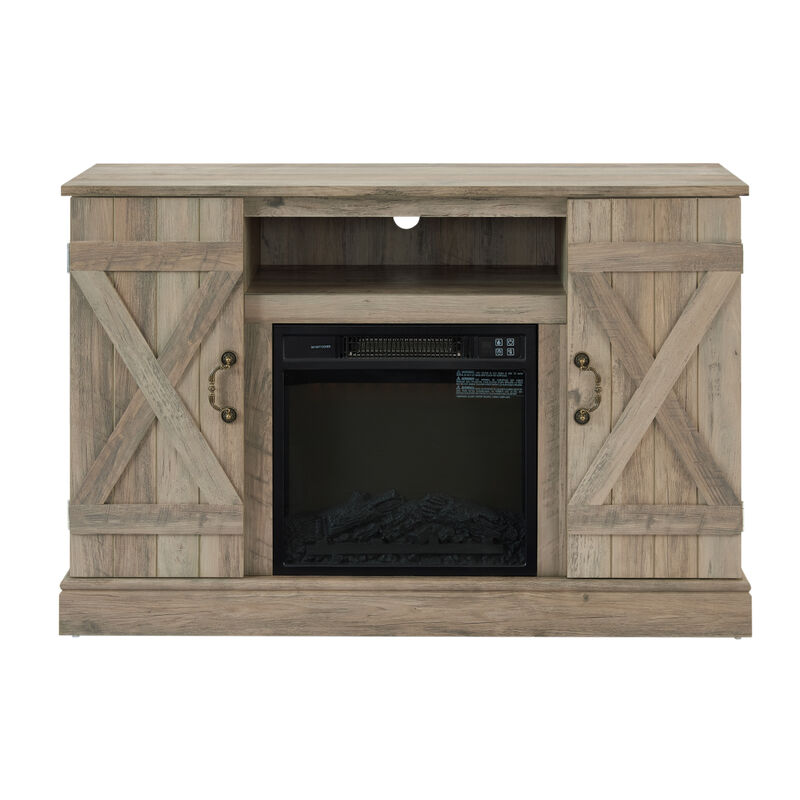 Gray Wash Farmhouse TV Stand with Electric Fireplace