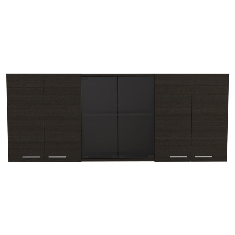 Superior 150 Wall Cabinet With Glass, Four Interior Shelves, Two Double Door - Black