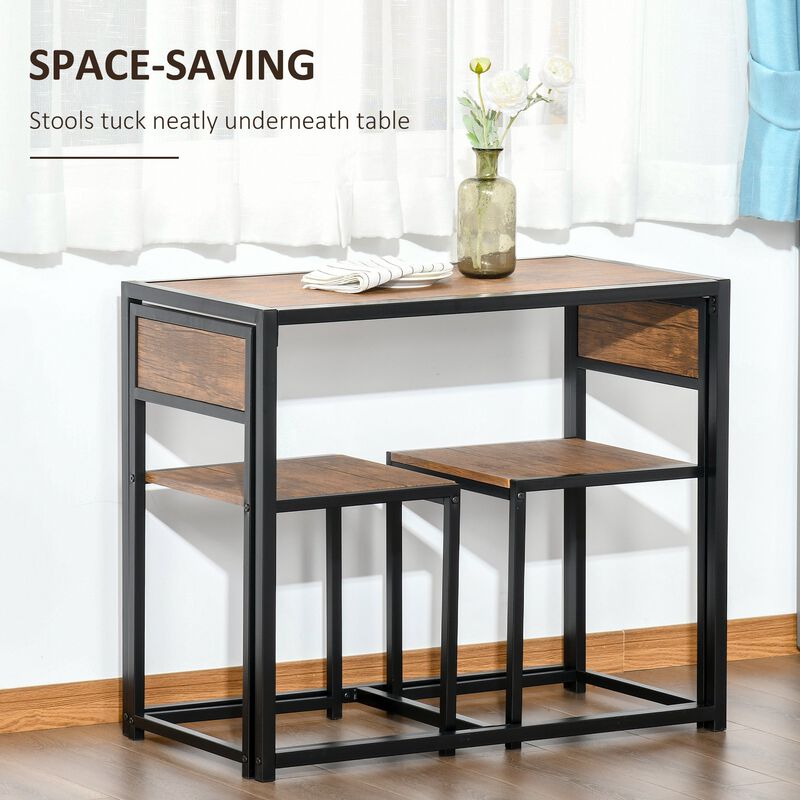 Rustic Brown Duo Diner: Compact Industrial Table Set for 2