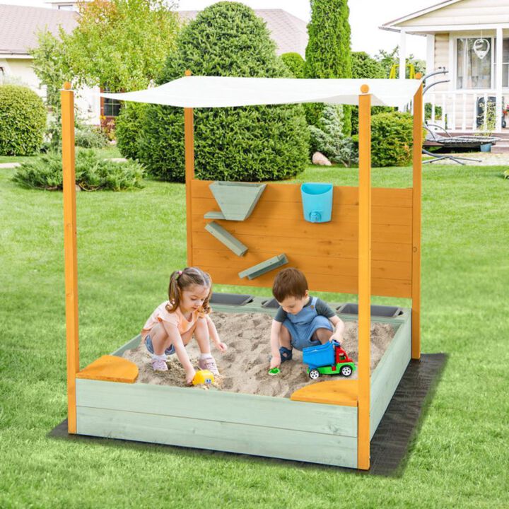 Hivvago Kids Sandbox with Sand Wall w/ Removable Canopy for Kids 3-8 Years Old