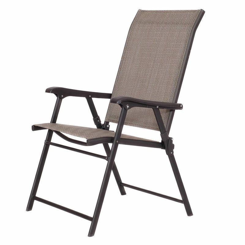 Hivvago Set of 2 Outdoor Folding Patio Chairs in Brown with Metal Frame