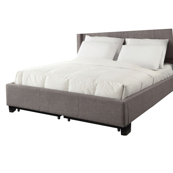Amy Low Profile California King Bed, Tufted Linen, Wide Storage, Gray - Benzara