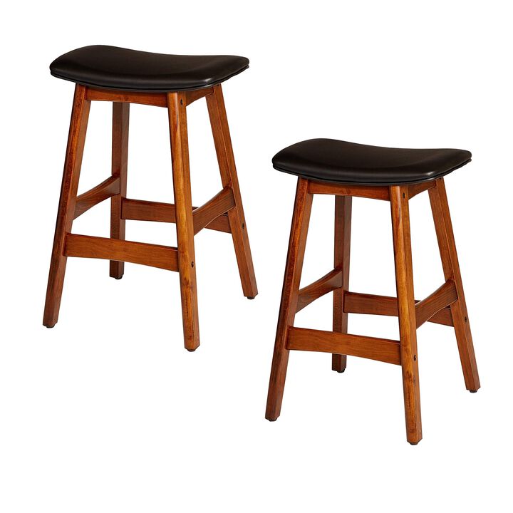 Wooden Counter Height Stool In Black And Brown, Set of 2-Benzara