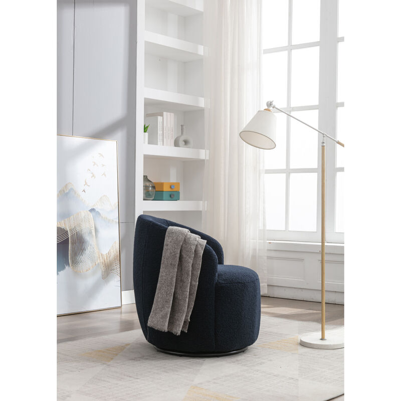 Teddy Fabric Swivel Accent Armchair Barrel Chair With Powder Coating Metal Ring, Dark