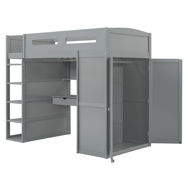 Merax Classical Loft Bed with Desk and Wardrobes