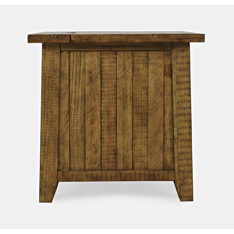 Jofran Telluride Rustic Farmhouse Solid Wood USB Charging Chairside End Table
