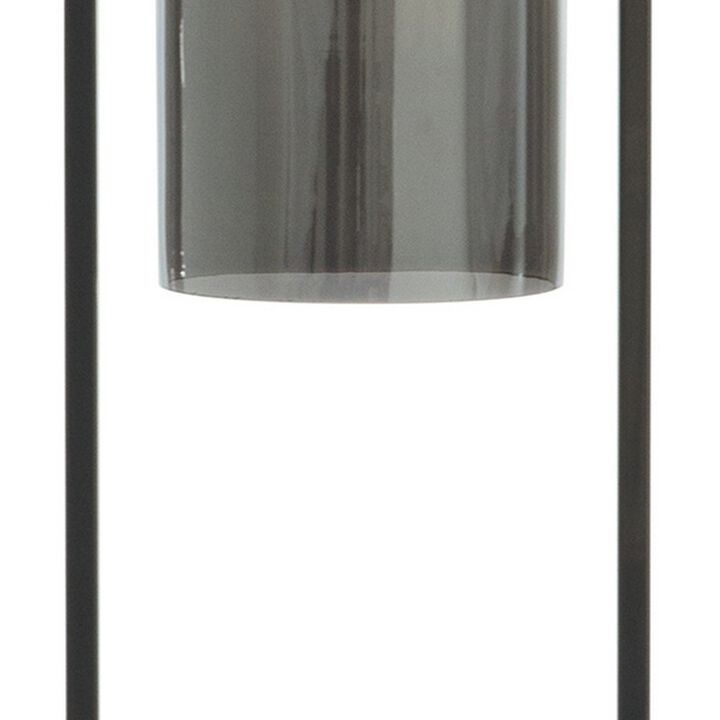 21 Inch Table Lamp, Cylinder Glass Shade, Round Base, Rustic Nickel Gray-Benzara