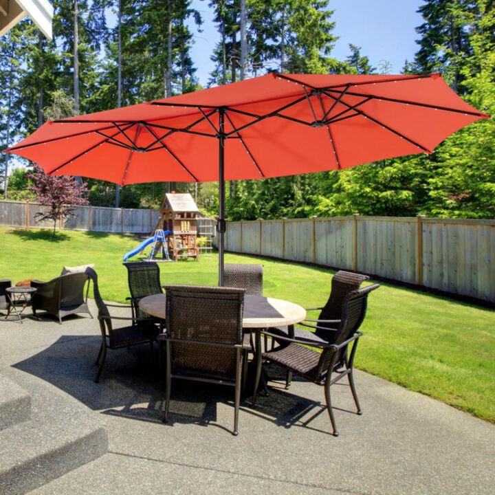 Hivvago 15 Feet Twin Patio Umbrella with 48 Solar LED Lights