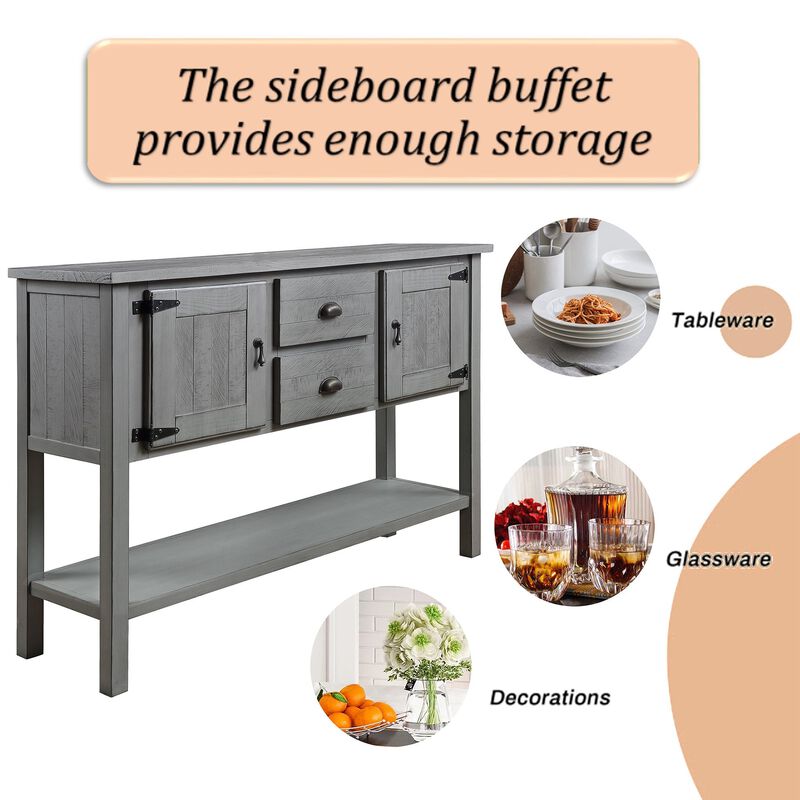 Sideboard Console Table  Storage Cabinet with 2 Drawers, Bottom Shelf, and Spacious Compartments for Home Organization