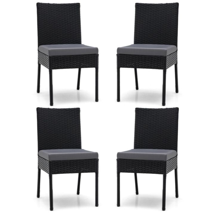Hivvago Set of 4 Patio Rattan Wicker Dining Chairs Set with Soft Cushions-Black