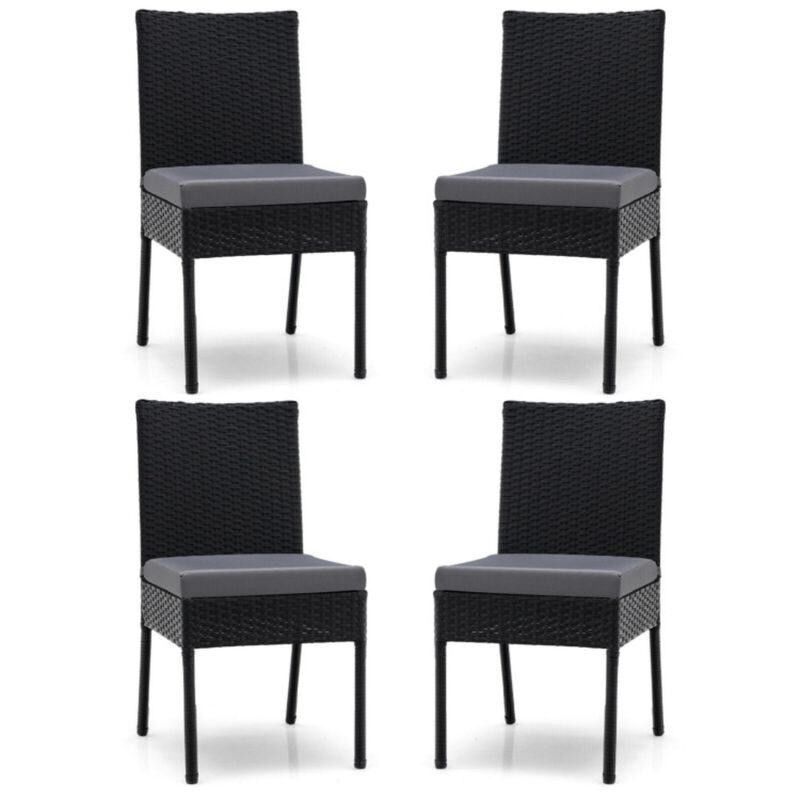 Hivvago Set of 4 Patio Rattan Wicker Dining Chairs Set with Soft Cushions-Black
