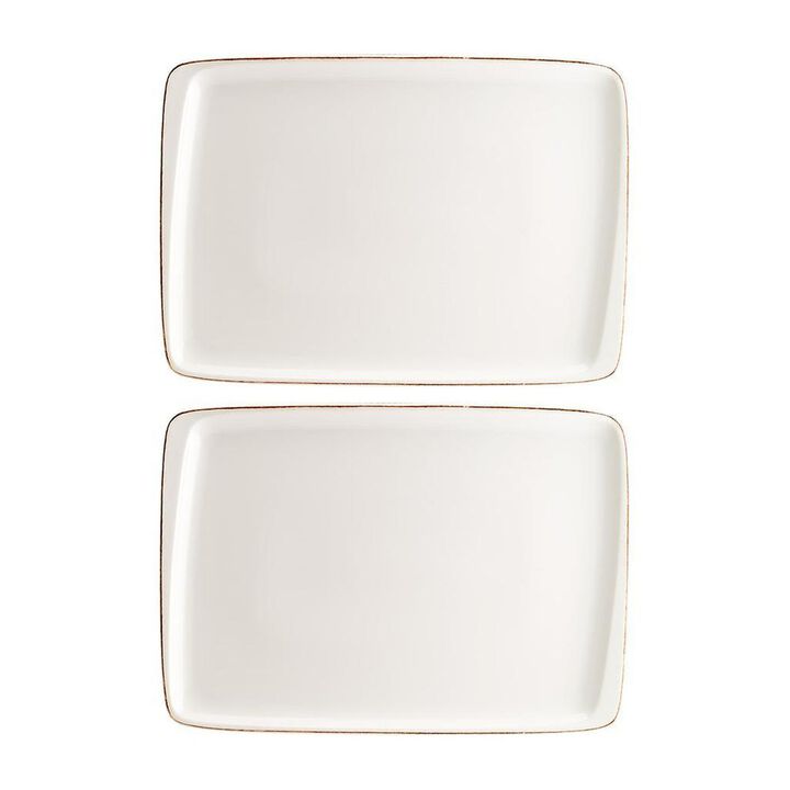 Retro 9" x 6" Rectangular Decorated Porcelain Plate (Set of 2)