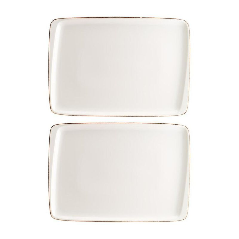 Retro 9" x 6" Rectangular Decorated Porcelain Plate (Set of 2)
