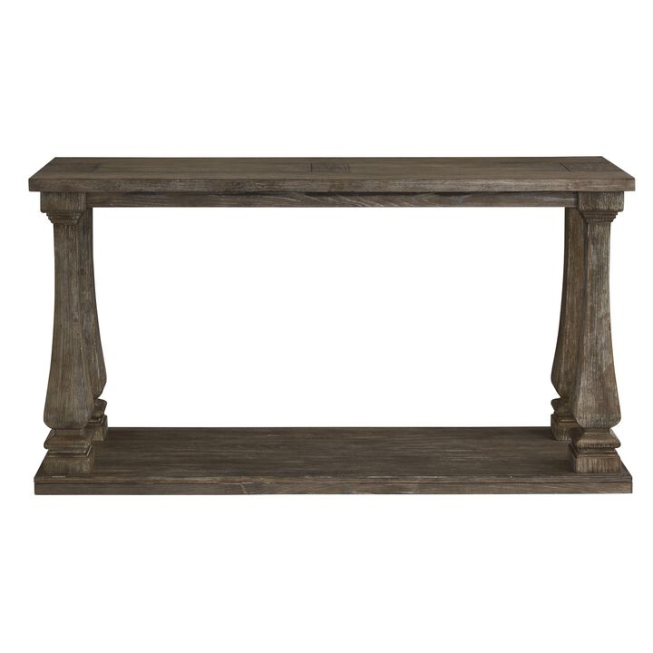Rectangular Wooden Sofa Table with Square Baluster Legs, Gray - Benzara