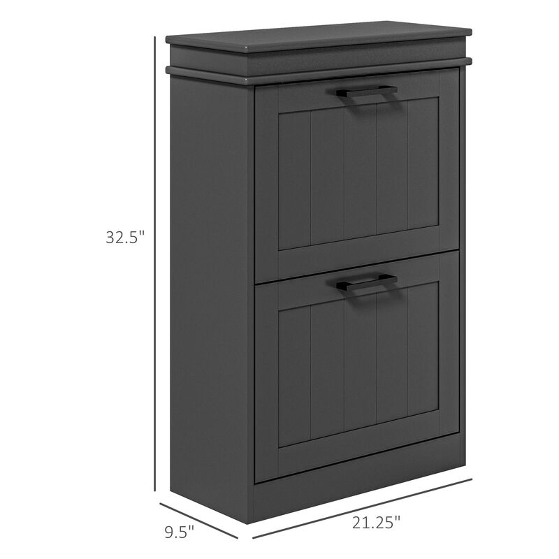 Black Shoe Cabinet: 2 Flip Drawers, 10-Pair Capacity