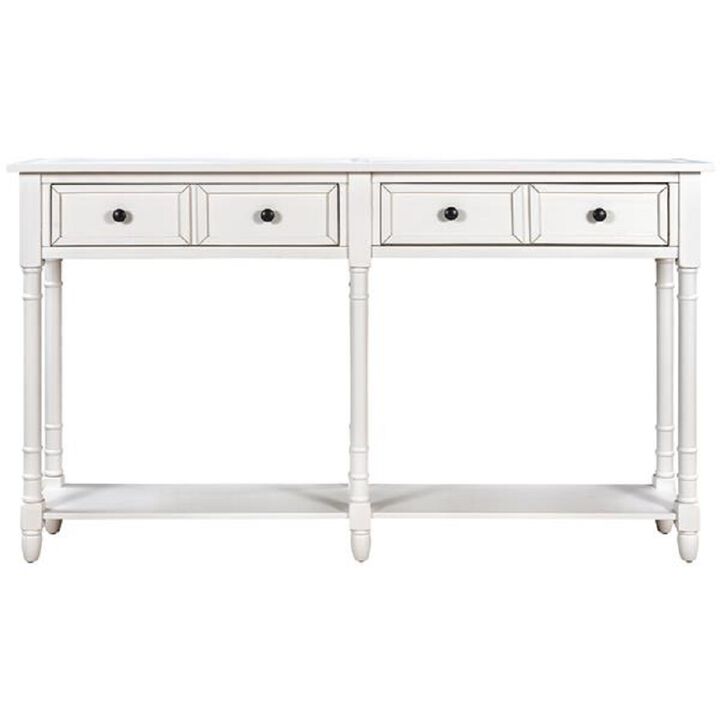 Storage Console Table with Two Drawers and Bottom Shelf for Living Room and Hallway