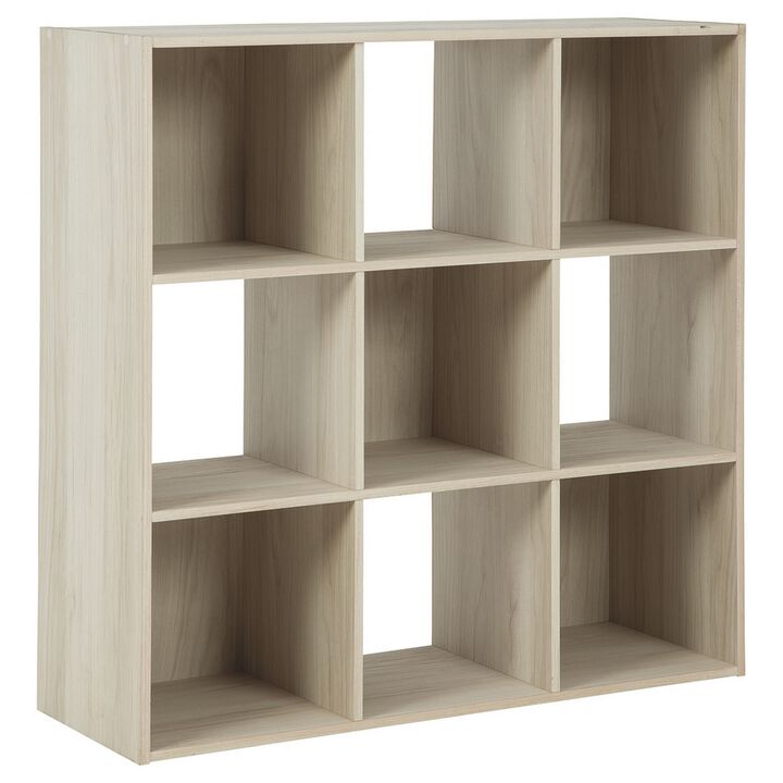 9 Cube Wooden Organizer with Grain Details, Natural Brown-Benzara