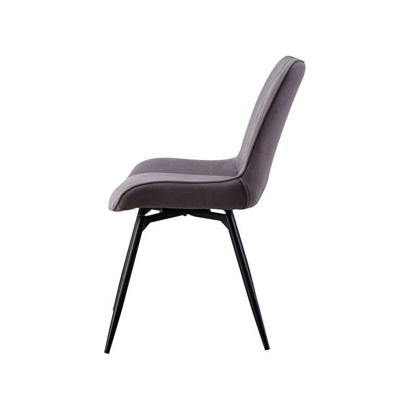 22 Inch Modern Side Chair, Set of 2, Gray Vegan Faux Leather, Swivel Seat-Benzara