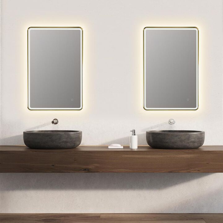 Altair Framed in Brushed Gold Modern Bathroom/Vanity LED Lighted Wall Mirror