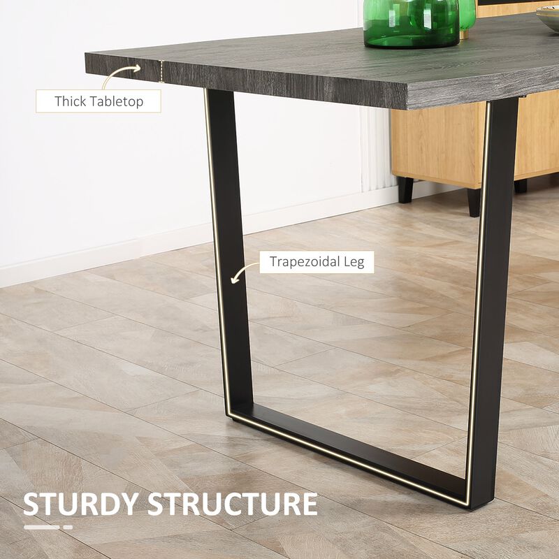 Grey Industrial Dining: 63" Table with Wave-edged Top for 6 People