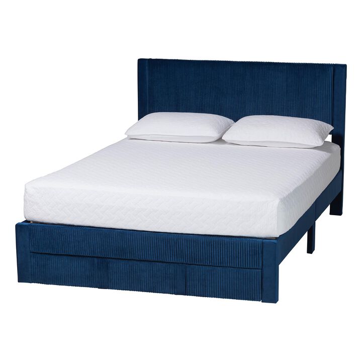 Baxton Studio Elora Modern Grey Pleated Velvet Queen Size Storage Bed