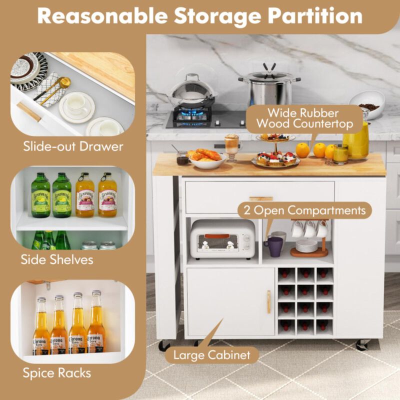 Hivvago Reversible Folding Kitchen Island Cart with Wine Rack and Spice Rack