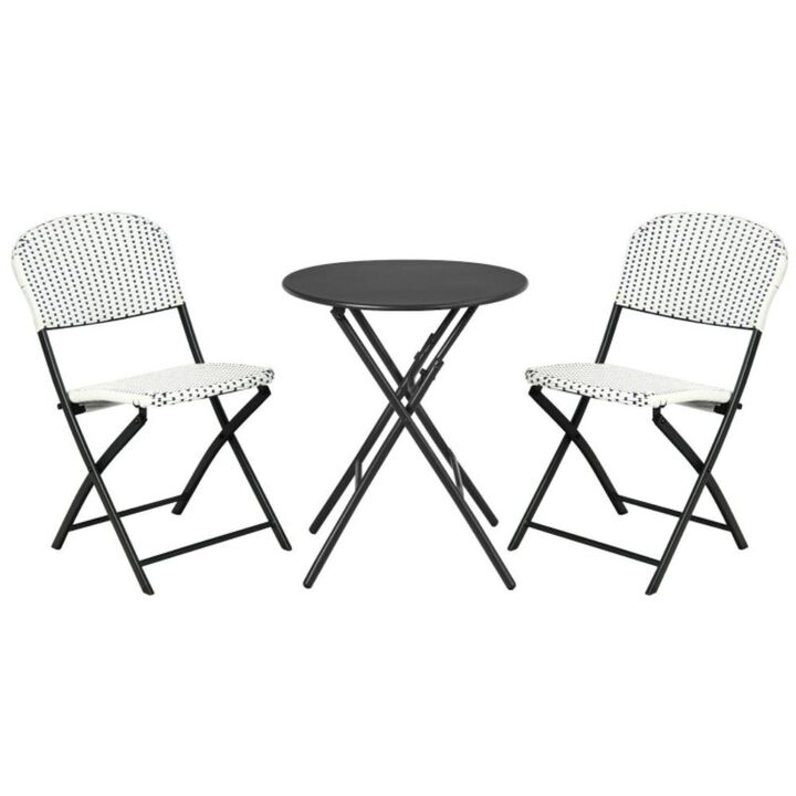 Hivvago 3 Pieces Patio Rattan Bistro Set with Round Dining Table and 2 Chairs