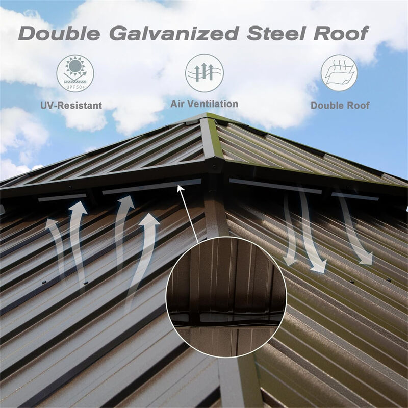 12' X 12' Hardtop Gazebo, Aluminum Metal Gazebo Withnized Steel Double Roof Canopy
