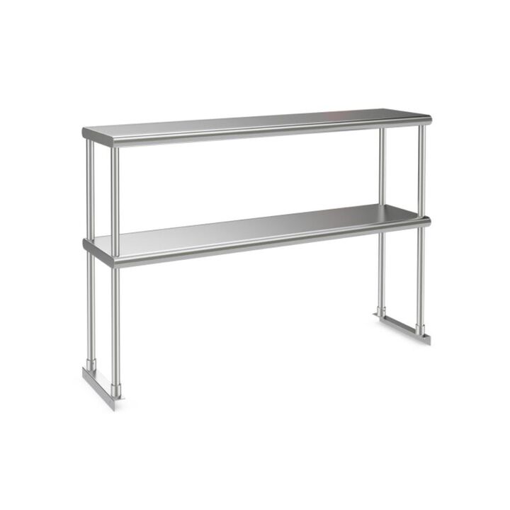 Hivvago 48 x 12 Inch Kitchen Stainless Steel Overshelf with Adjustable Lower Shelf