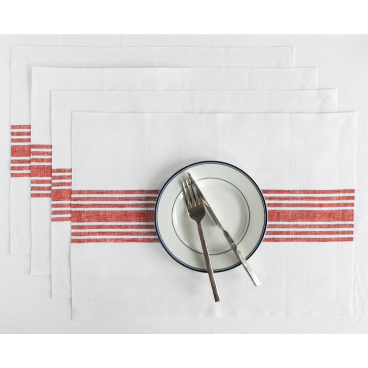 Solino Home 100% Pure Linen Stripe Placemats 14 x 19 Inch Set of 4 | Farmhouse