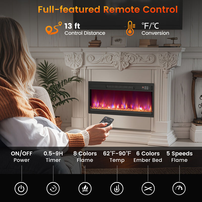 Electric Fireplace Insert with Remote Control for Easy Installation and Cozy Home Heating