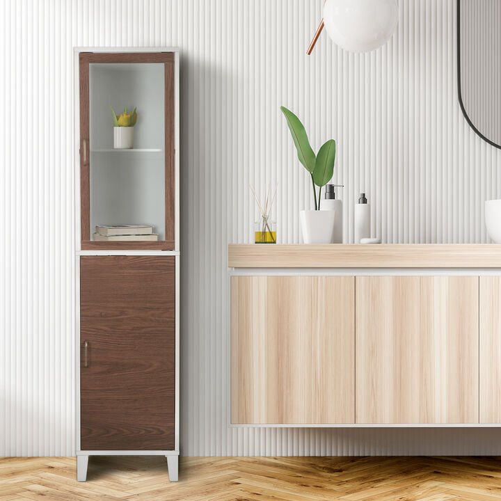 Teamson Home Tyler Modern Wooden Linen Tower Cabinet, Walnut/White