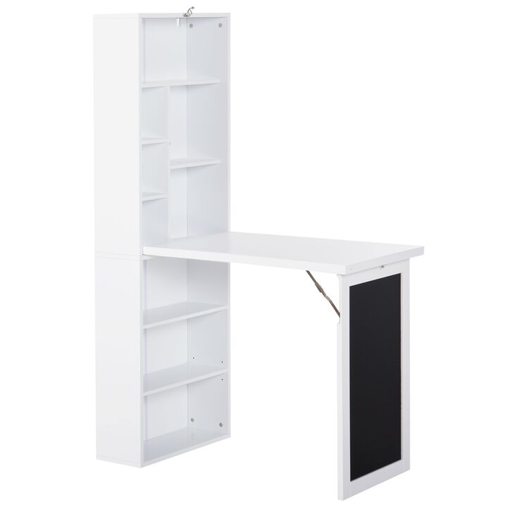 White Folding Workstation: Convertible Desk with Blackboard