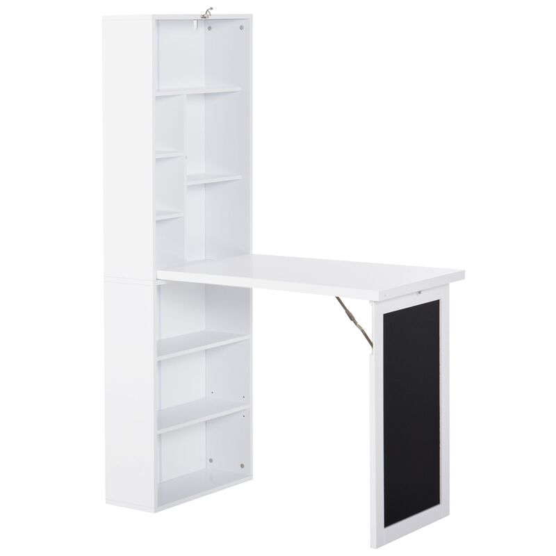 White Folding Workstation: Convertible Desk with Blackboard