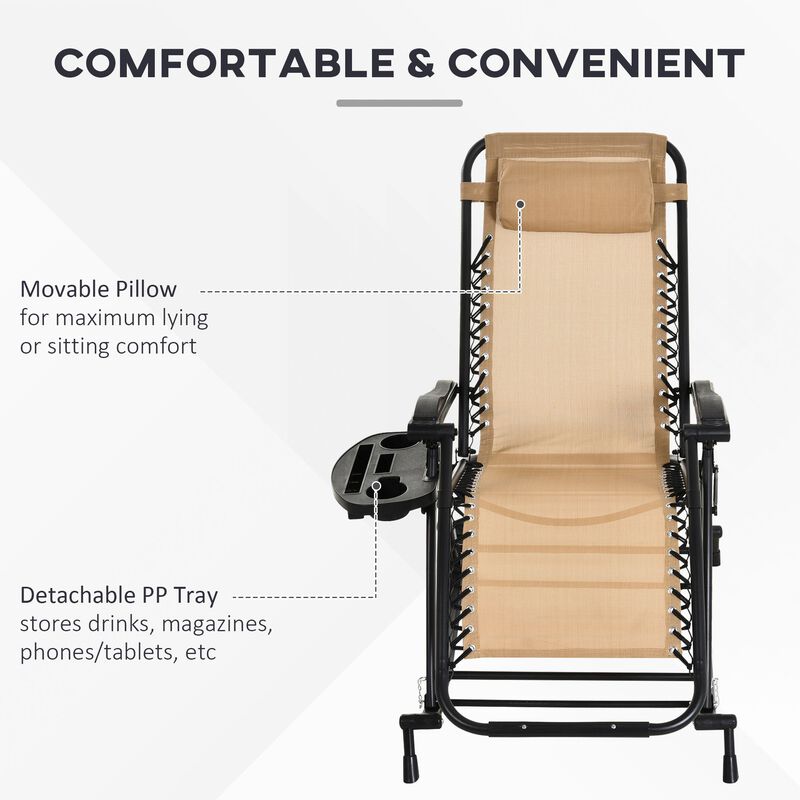 Beige Backyard Relaxer: Zero Gravity Rocker with Headrest & Accessories
