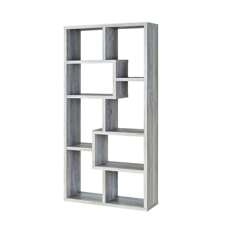 Modish Wooden Bookcase With Multiple Shelves, Gray-Benzara