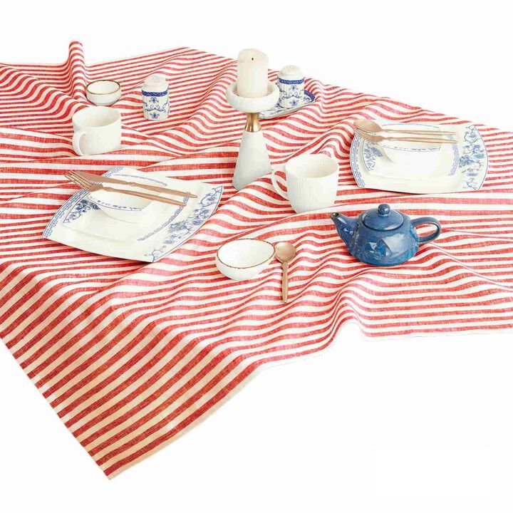 Solino Home 100% Pure Linen Table Throw 52 x 52 Inch | Amalfi Stripe