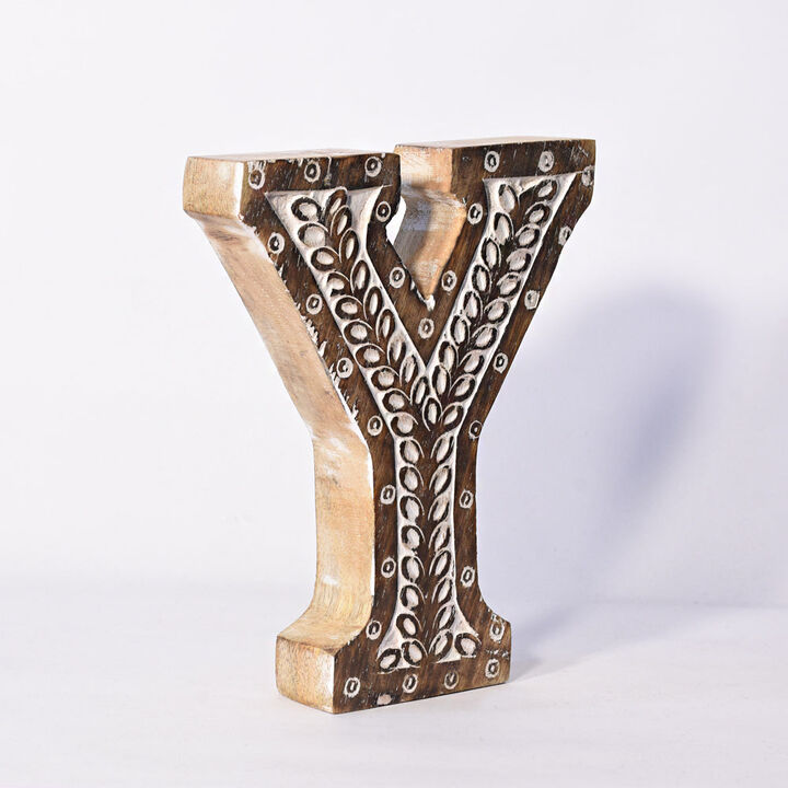 Vintage Natural Handmade Eco-Friendly "Y" Alphabet Letter Block For Wall Mount & Table Top Décor