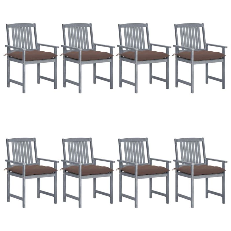 vidaXL Garden Chairs with Cushions 8 pcs Solid Acacia Wood Gray