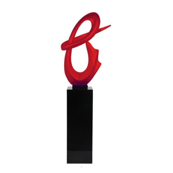 Fluid Floor Sculpture Red with White Stand Resin Handmade 59" Tall