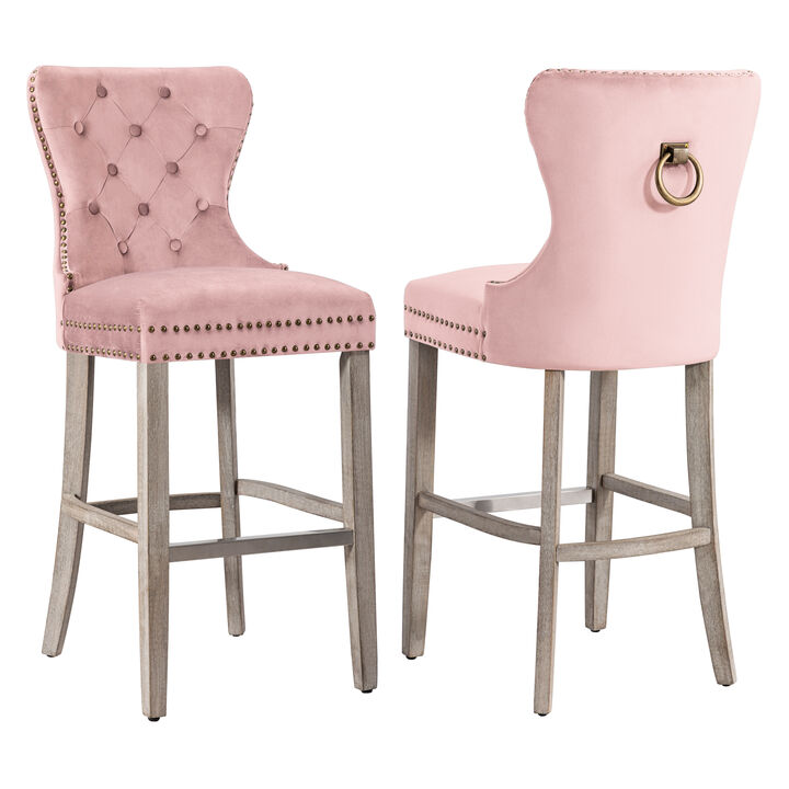 WestinTrends 29" Tufted Velvet Bar Stool (Set of 2)
