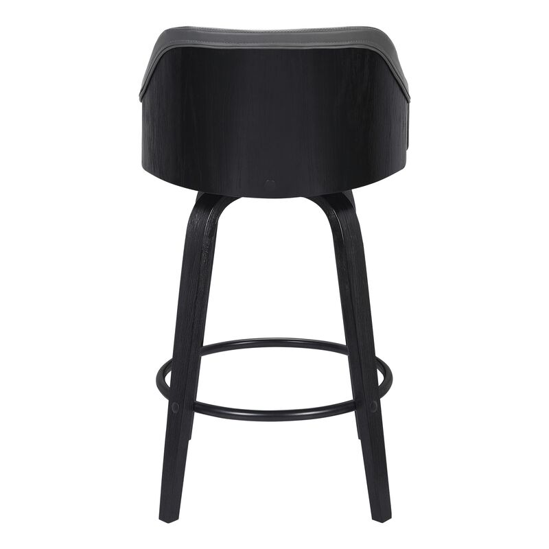 26 Inch Wooden and Leatherette Swivel Barstool, Black and Gray-Benzara