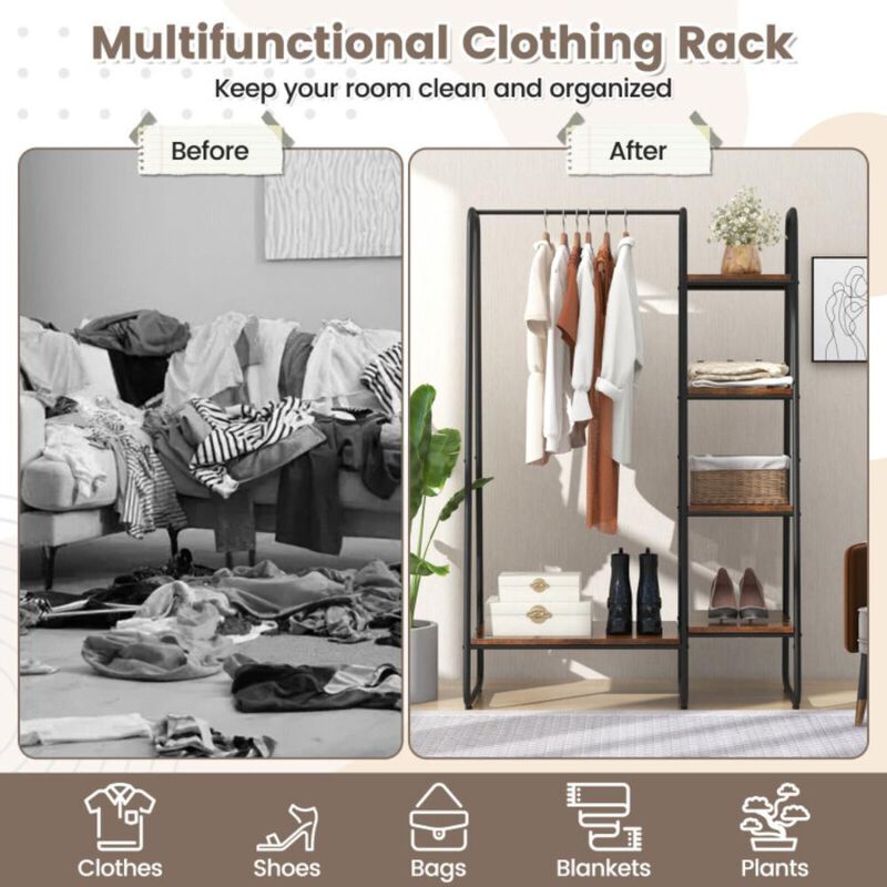 Hivvago Clothes Rack Free Standing Storage Tower with Hanging Bar