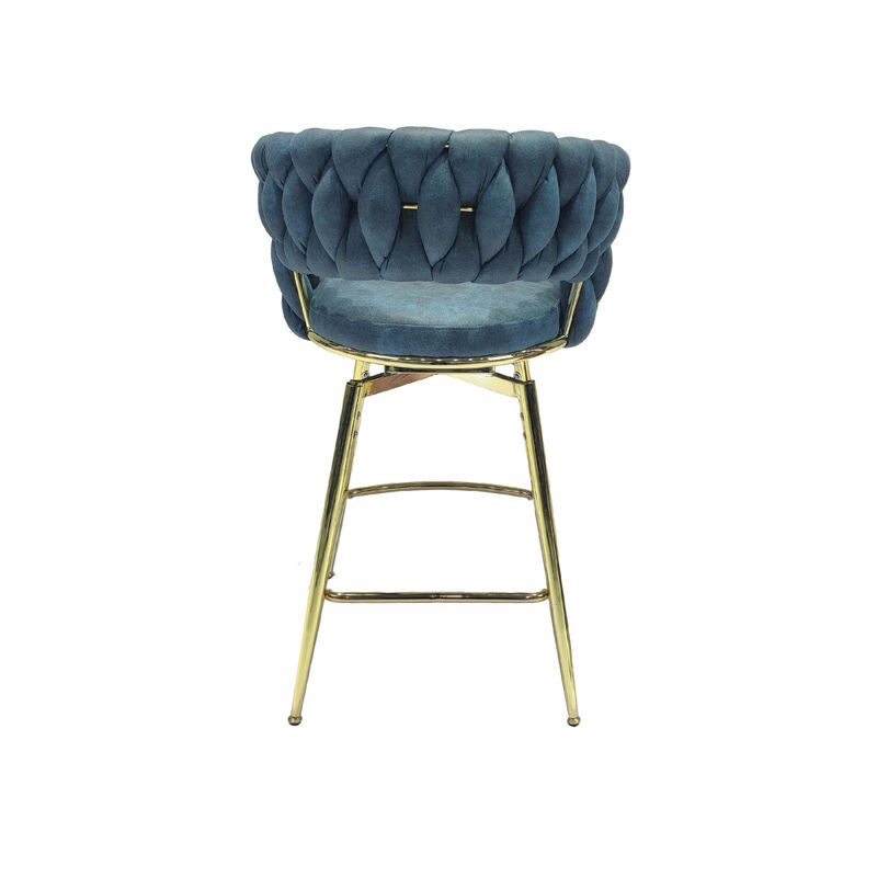 Blue Upholstered Bar Stools Set Of 2 With Swivel