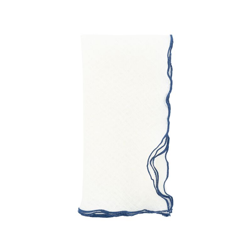 Linen Napkins With Navy Ruffled Edges, Set of 4