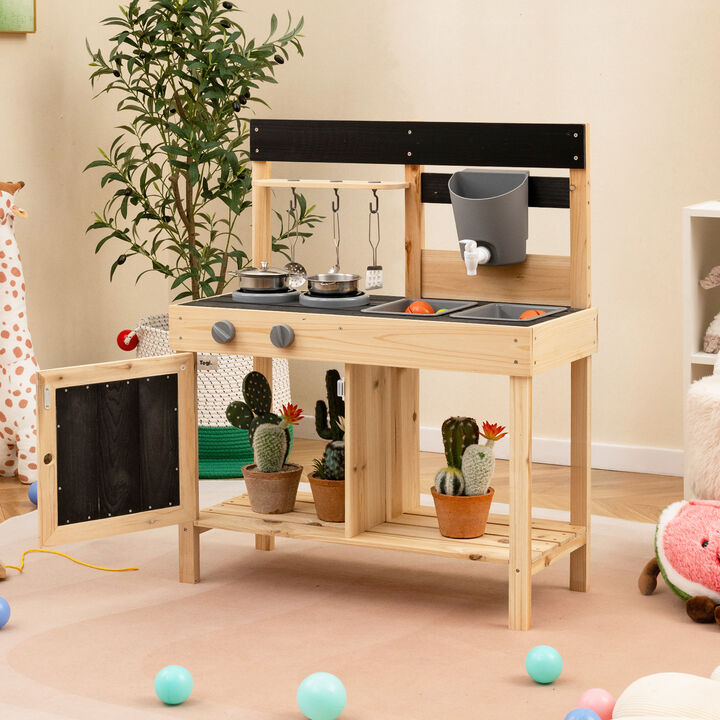Mud Kitchen Playset for Kids Outdoor Play Kitchen with 2 Removable Sinks for Creative Fun