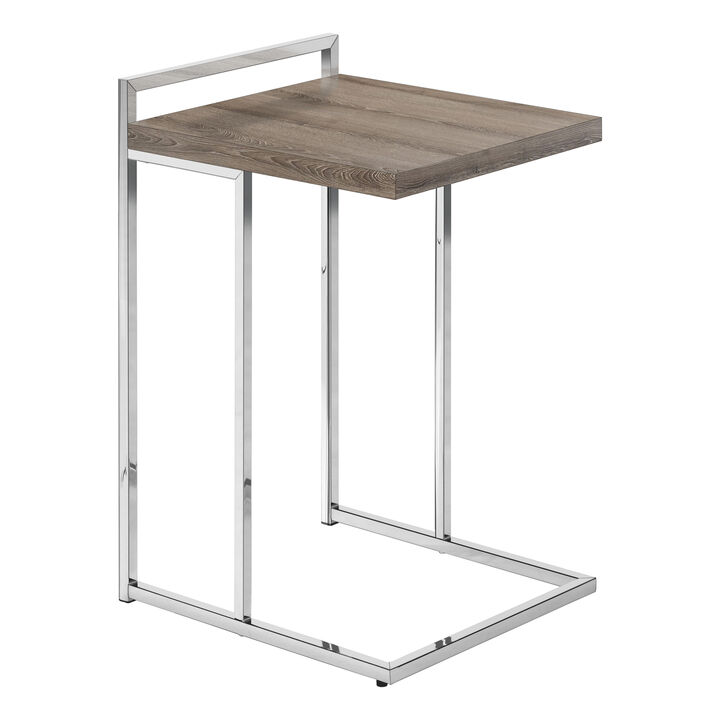 Monarch Specialties I 3638 Accent Table, C-shaped, End, Side, Snack, Living Room, Bedroom, Metal, Laminate, Brown, Chrome, Contemporary, Modern