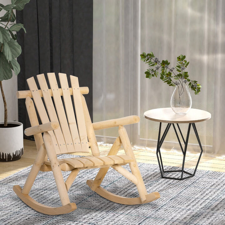 Natural Patio Rocker: Wooden Rustic Adirondack Log Chair