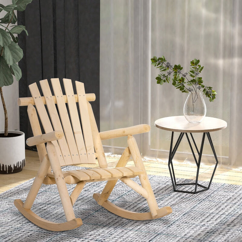 Natural Patio Rocker: Wooden Rustic Adirondack Log Chair